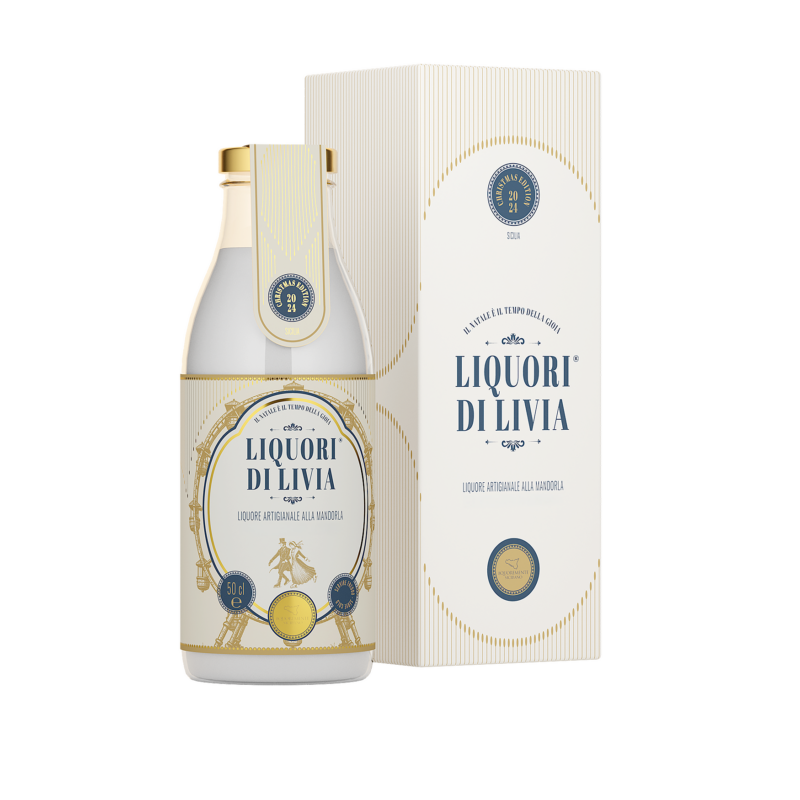 Liquore di Livia alla mandorla con bottiglia e confezione