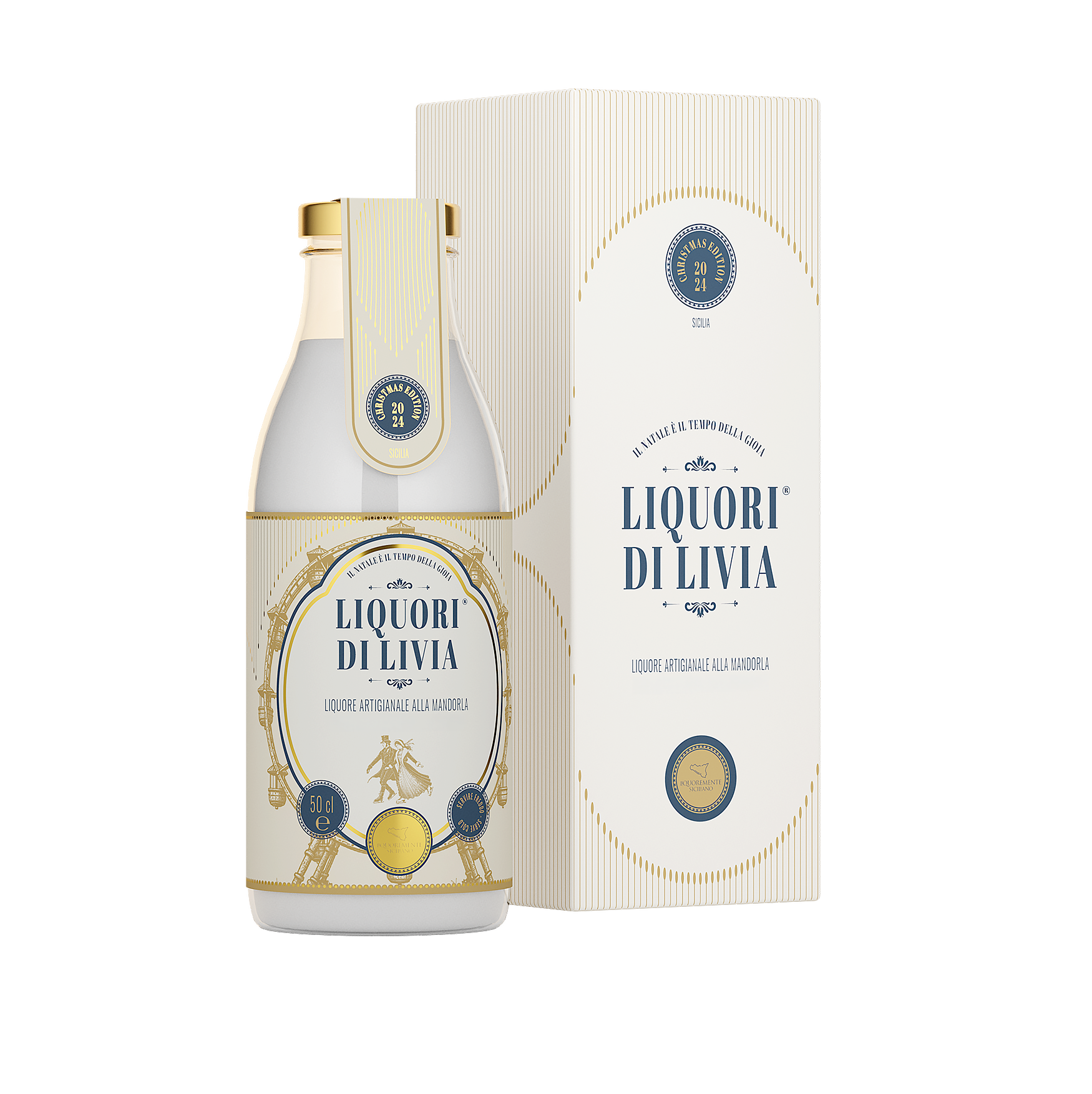 Liquore di Livia alla mandorla con bottiglia e confezione